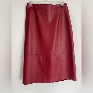 Vintage Clio MIDI-length leather skirt, vibrant red genuine leather